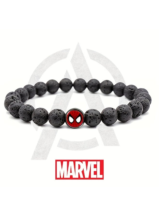 Marvel Shaped Beaded Bracelet, Volcanic Stone + Tiger's Eye, Adjustable, Unisex, High Quality, Comfortable, Durable, Suitable for Casual Attire or as a Gift. - Image 5
